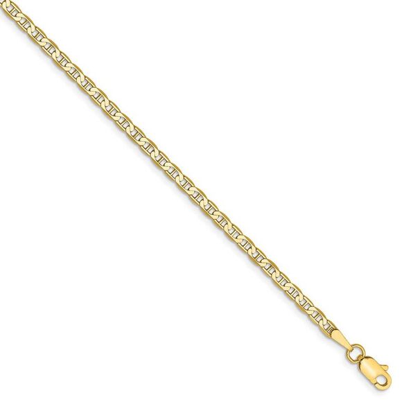 2.4mm 14k Yellow Gold Solid Concave Anchor Chain Anklet, 9 Inch - Picture 1 of 5